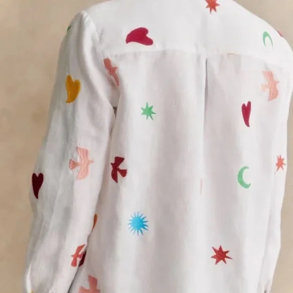 TOMBOY SHIRT SEZANE PANGEA BLOUSE BUTTON UP TOP WHITE NWT SIZE 36 Embroidery - Picture 3 of 10